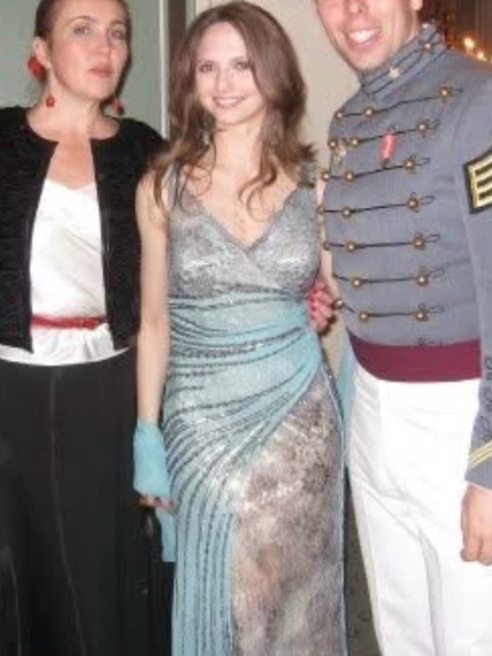 Vintage Alberto Makali Cream, Teal and Gray Silk Blend, Beaded, Lace Formal Gown - Picture 10 of 10